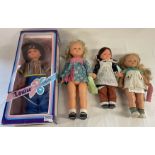 Four dolls including Palitoy Sally Says walking and talking doll which recites 10 phrases (not