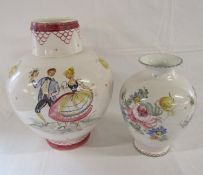 West Germany Ultra Keramik large jug with flowers and dancing couple approx 37cm tall and vase