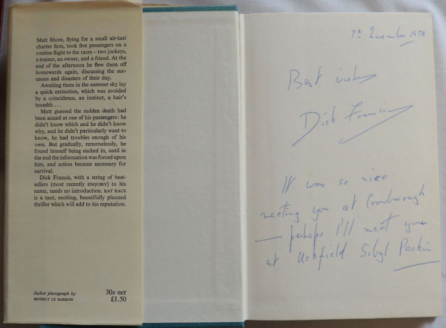First edition Dick Francis Rat Race signed & inscription by the author published Michael Joseph - Image 2 of 3