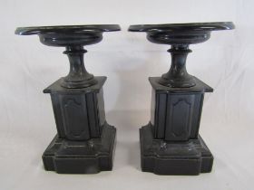 Black slate 2 piece garniture - approx 25.5cm x 11cm x 12.5cm