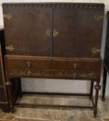 1930's reproduction cabinet on stand with plate hinges Ht 150cm W 122cm D 54cm