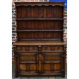 Reproduction Georgian Welsh dresser in oak, Ht 180 x 44 x 123cm