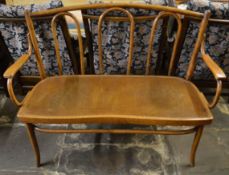 Bentwood three seater bench stamped Thonet L 123cm