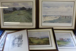 3 framed signed Donald Shearer golf course prints, 2 Robert Wade signed limited edition golf
