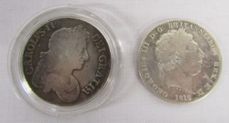 Charles II crown dated 1673, CAROLVS II DEI.GRATIA and on reverse, MAG BR FRA ET HIB REX and 1818