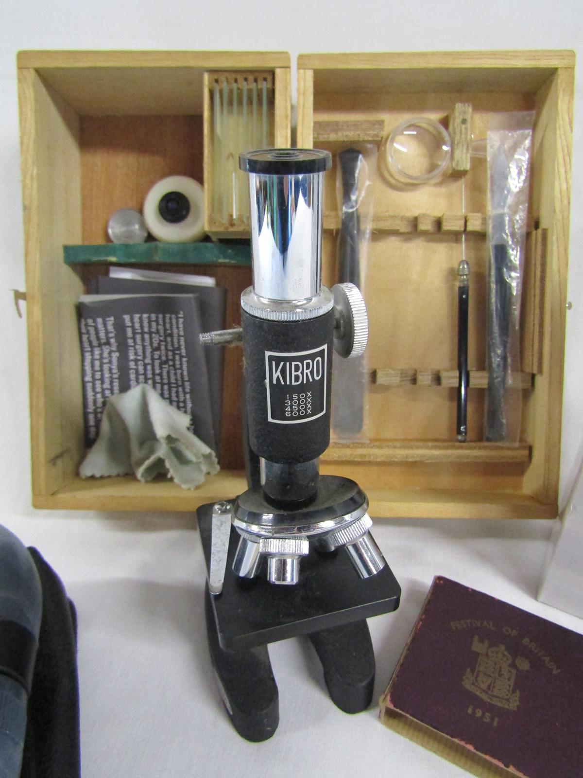 Kibro boxed microscope, coins includes Festival of Britain 1951 five shillings, Air Raid Precautions - Image 2 of 6