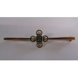 15ct gold sapphire and seed pearl bar brooch  total weight 3.27g