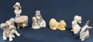 6 Nao figurines - dog with bow 1349, 2 dogs 1480,  My Little Queen, 2 rabbits & seated girl