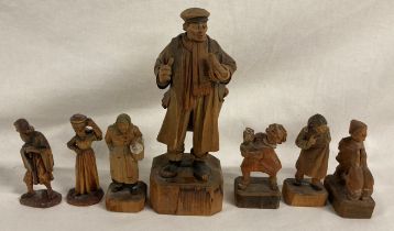 7 possibly Tyrolean carved wooden figures