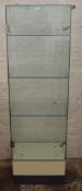 Glass shop display cabinet Ht 148cm W 45cm D 32cm