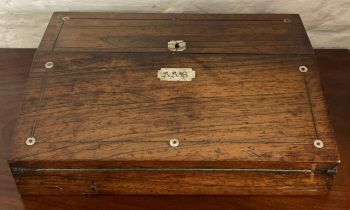 Victorian rosewood writing slope inlaid with mother of pearl 25cm by 35cm