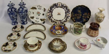 Selection of ceramics, including two blue and white Chinese vases with Kangxi marking (one with