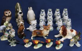 4 small Beswick pheasants, quantity of Wade penguin spirit flasks and various animal figurines