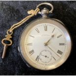 A W W Waltham silver case pocket watch with key