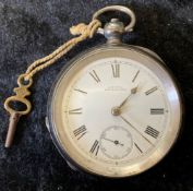 A W W Waltham silver case pocket watch with key