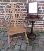 High back Windsor chair, mahogany occasional table with bobbin turned stem and lions claw feet (