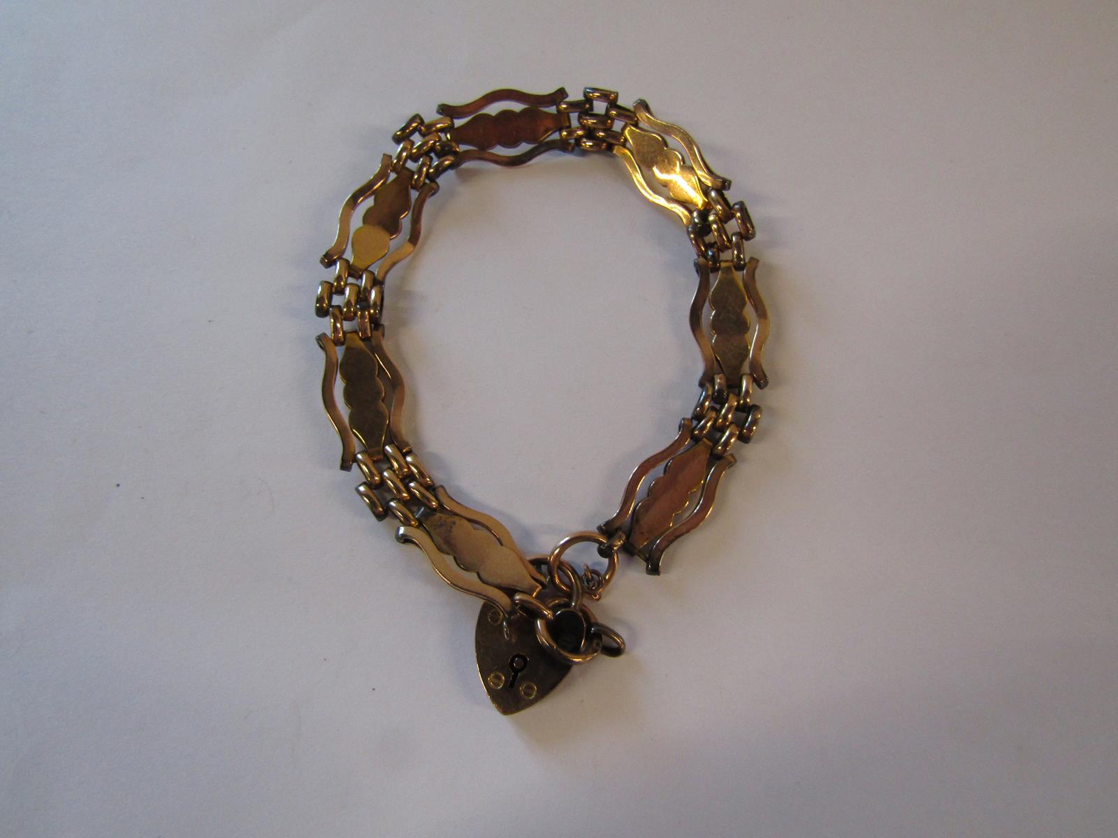 9ct gold bracelet with heart lock - total weight 13.27g (tested to confirm) - Image 5 of 6