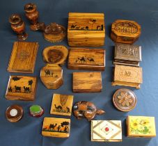 Selection of carved wooden souvenir ware (mainly from Jerusalem) including decorative boxes