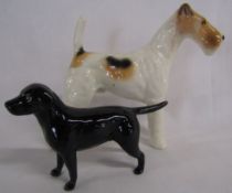 Beswick Talavera Romulus (wire haired terrier) and smaller black Labrador