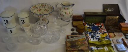 Collection of tins, some with contents, including Chocolate Table Biscuits, J&F Bell "Three Nuts"