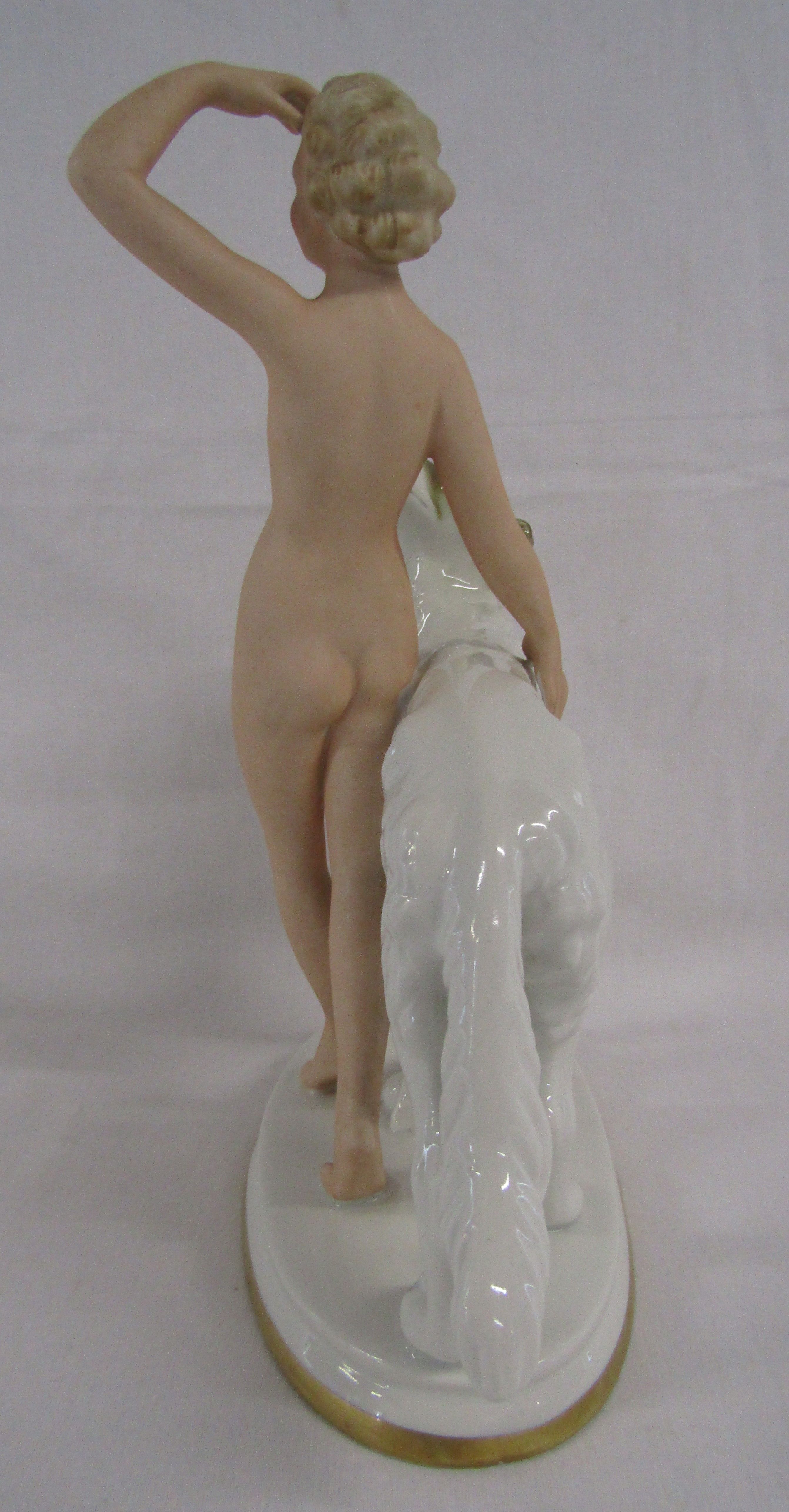 Bavaria Gerold Porzellan matt figurine of nude lady with borzoi - Image 4 of 7