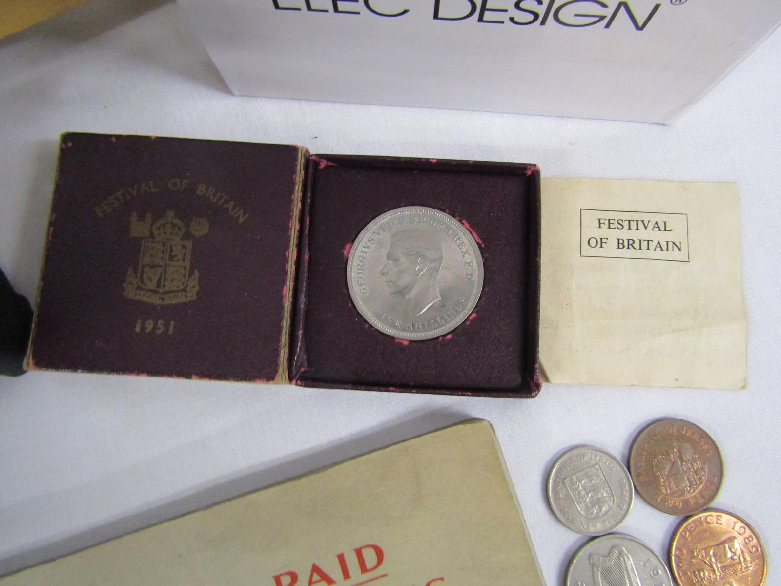 Kibro boxed microscope, coins includes Festival of Britain 1951 five shillings, Air Raid Precautions - Image 4 of 6