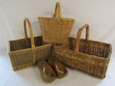 Wicker baskets and wooden clogs