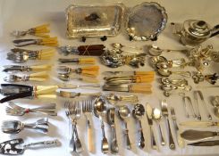 Large quantity of silver plate including cutlery, trays, coffee pot, napkin rings, tankards, etc