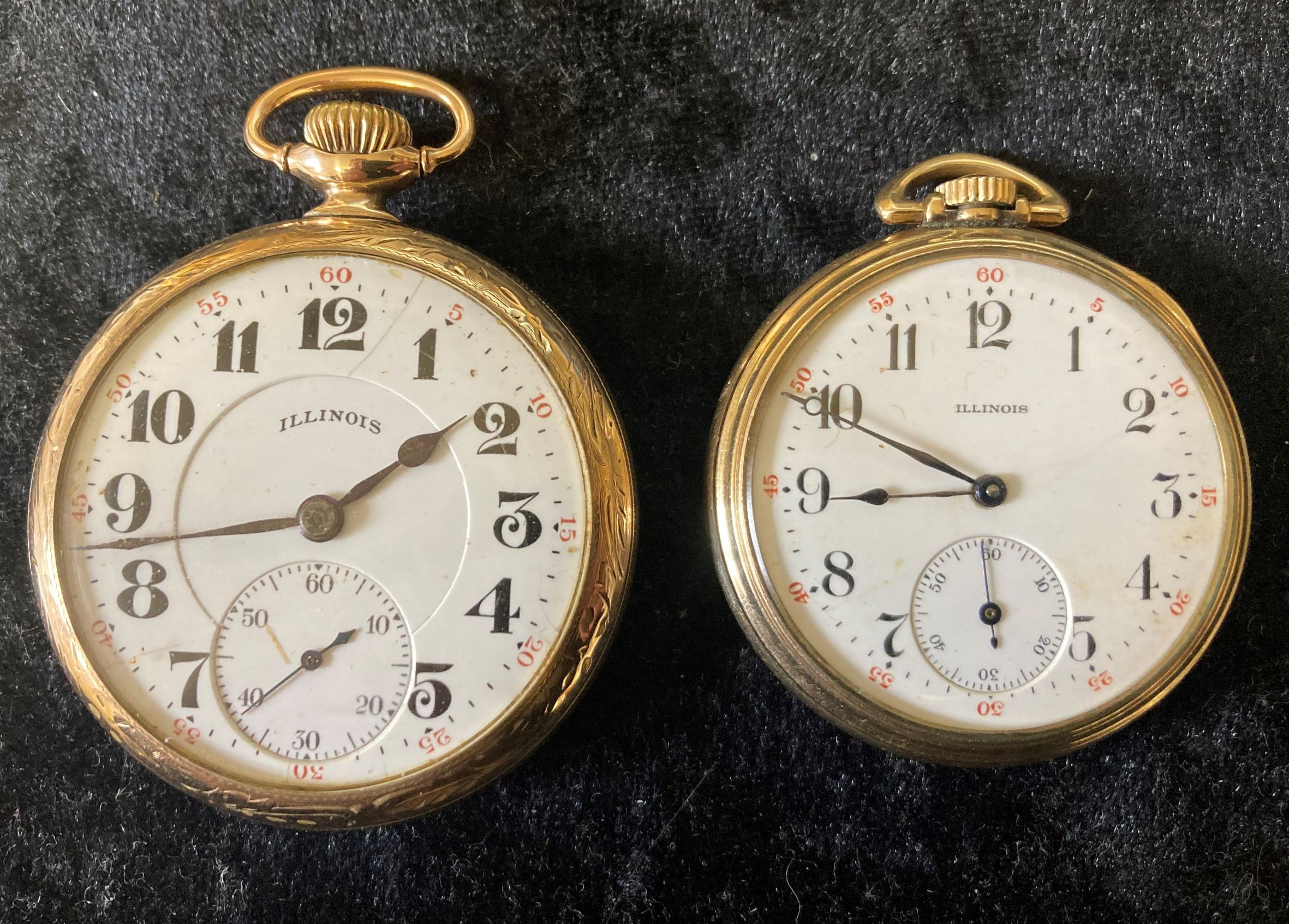 Illinois screw case gold plated pocket watch (running) & a small Illinois gold plated pocket