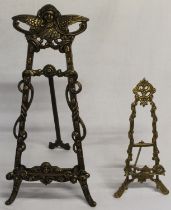 Two Art Nouveau style brass picture frame stands / easels