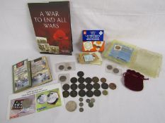 Collection of coins includes Maria Theresa Theresiad coin, Pennies, 1997 special £5 coin, D-Day