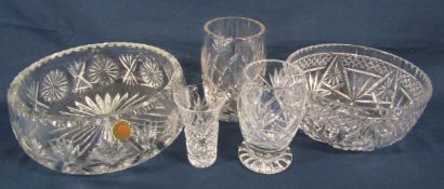 2 crystal fruit bowls and 3 crystal vases