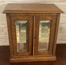 Small Victorian oak mirror front cabinet Ht 37cm W 34cm D 18cm