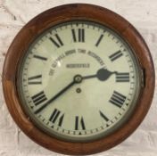 Dial wall clock 'The Gledhill Brook Time Clock' possibly converted from a time recorder. Diameter