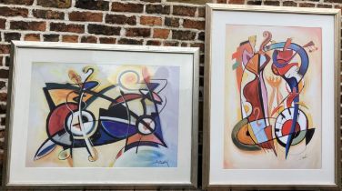 2 very large Alfred Gockel abstract prints (one without glass) 127cm by 98cm