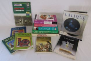 Collection of books including Millers Guides, Lalique, Beswick, Moorcroft and Clarice Cliff