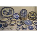 Large selection of blue and white ceramics, including Spode, Foley ware, etc