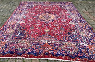 Multi-ground large vintage Persian carpet with unique under earth design 392cm by 290cm