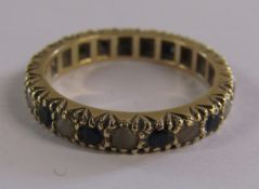 9ct gold sapphire and seed pearl eternity ring - ring size L - total weight 2.96g - with box