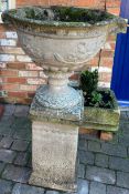 Very large classical garden urn on a plinth Ht 125cm Diameter 78cm