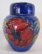Moorcroft small ginger jar - poppies on blue background - slight mark to shoulder but appears to