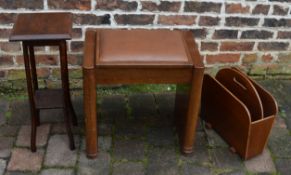 Art Deco Ministool piano stool, magazine rack and a small plant stand