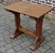 Victorian gothic pitch pine church table 84cm by 52cm Ht 74cm