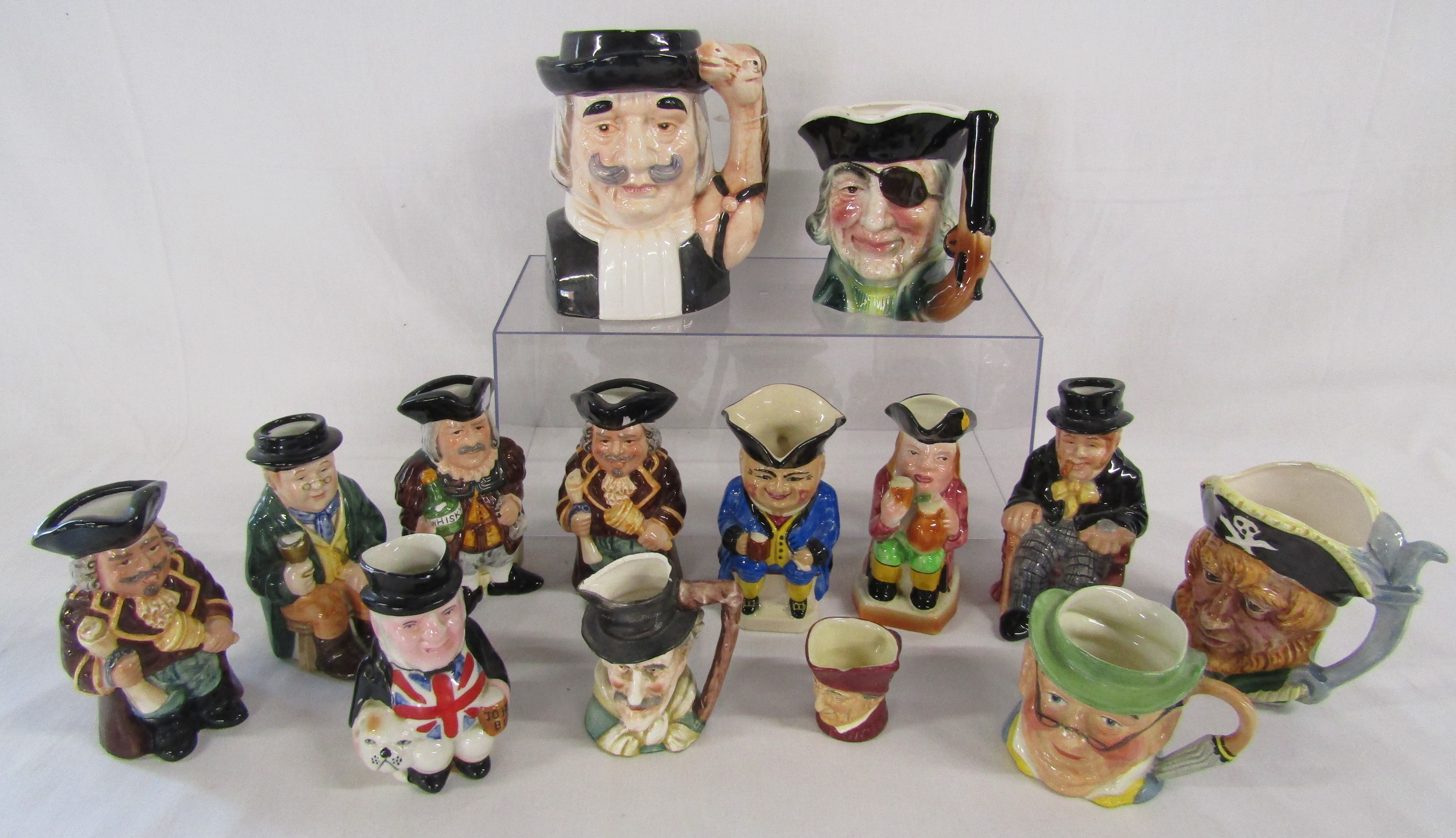 14 character & toby jugs includes town crier, Kelsbro Ware 'Mr Pickwick', Royal Doulton miniature,