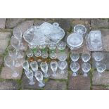 Box of glass ware, including a dressing table set, butter dish & drinking glasses