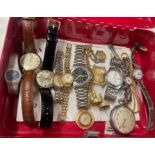 *AMENDED DESCRIPTION* Metal cash box containing various watches such as Seiko, Rone, Rotary and a