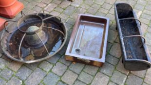 Mexican hat metal pig trough, metal pig trough & a salt glaze butlers sink