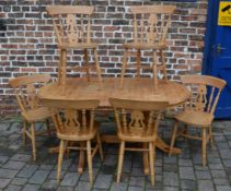 Pine kitchen table (W158cm Ht 78cm) & 6 pine chairs