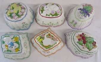 6 Le cordon Bleu Franklin Mint jelly moulds - lamb, lemons, rabbit, duck, flowers and raspberrys