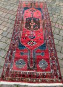 Washed red ground Persian Hamadan village runner 300cm by 105cm